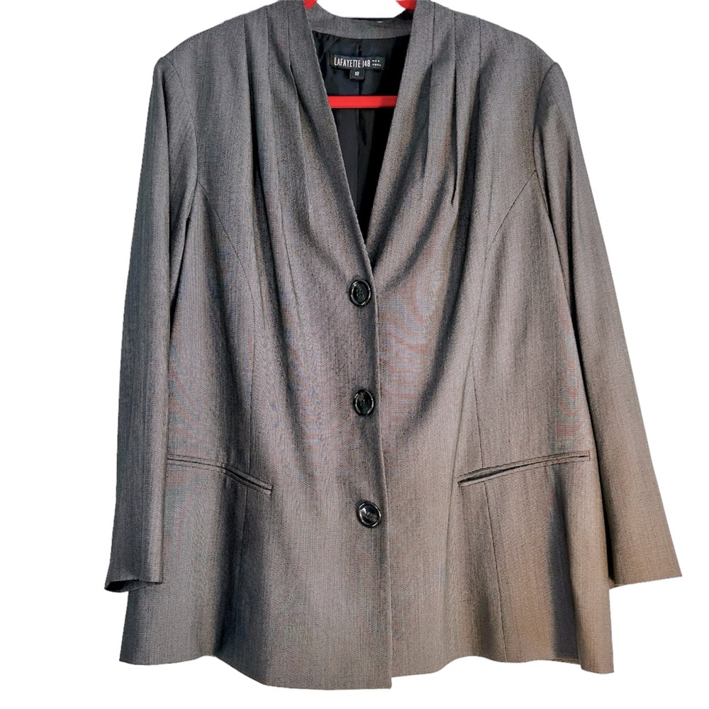 Lafayette 148 NY Virgin Wool Blazer Jacket Sz 18 Plus Size Black & White Checked